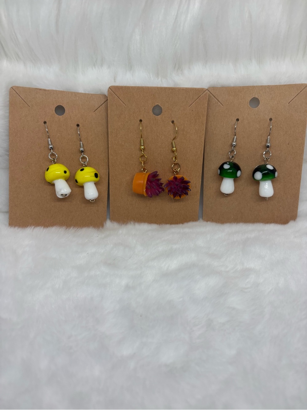 Handmade Yellow Mushroom Earrings - Cute Dangle Accessory
